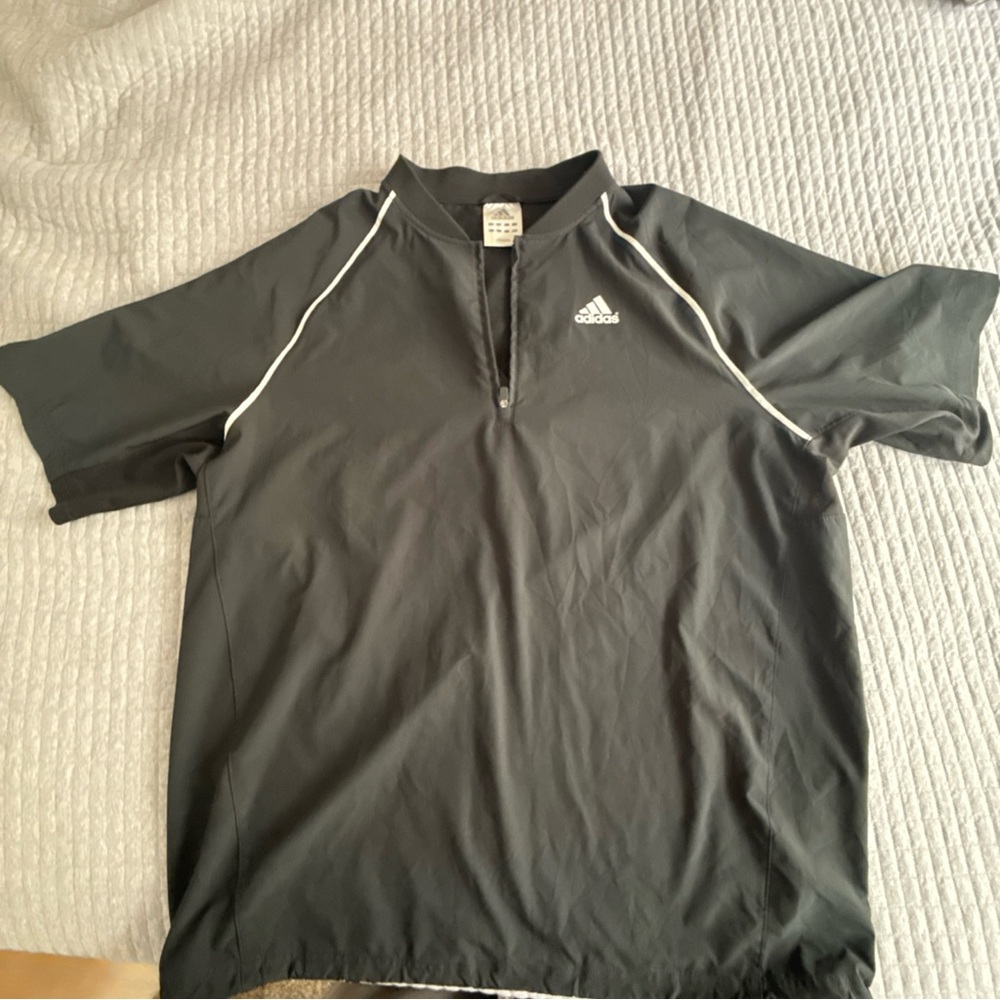 Men’s 1/4 zip adidas Black Short-Sleeve Sport Top with White Accents